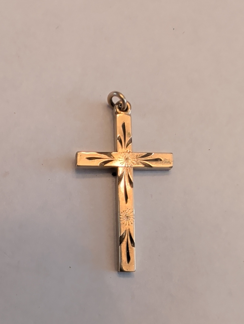 12K Gold Filled Floral Engraved Cross Pendant - Women Jewelry